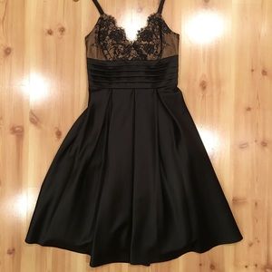 NWOT- BCBG Paris Black & Nude Gown w/ Eyelash Lace Size 6